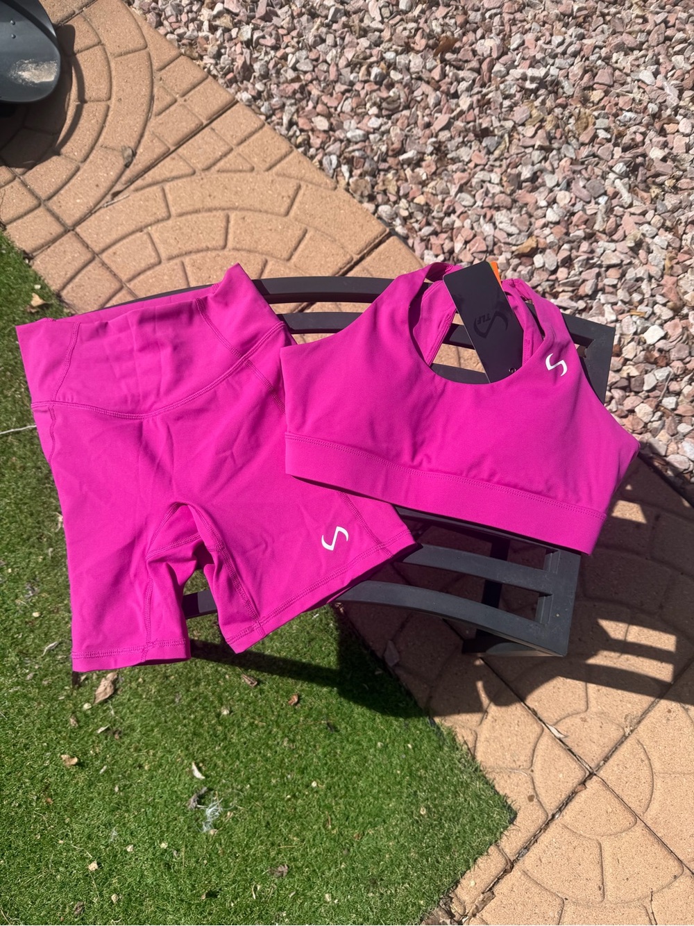 S Sportswear Women's Hot Pink Sports Bra and Bike Shorts Set